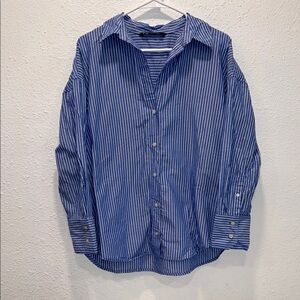 Zara Blue  & White Cotton Striped Button Down Shirt